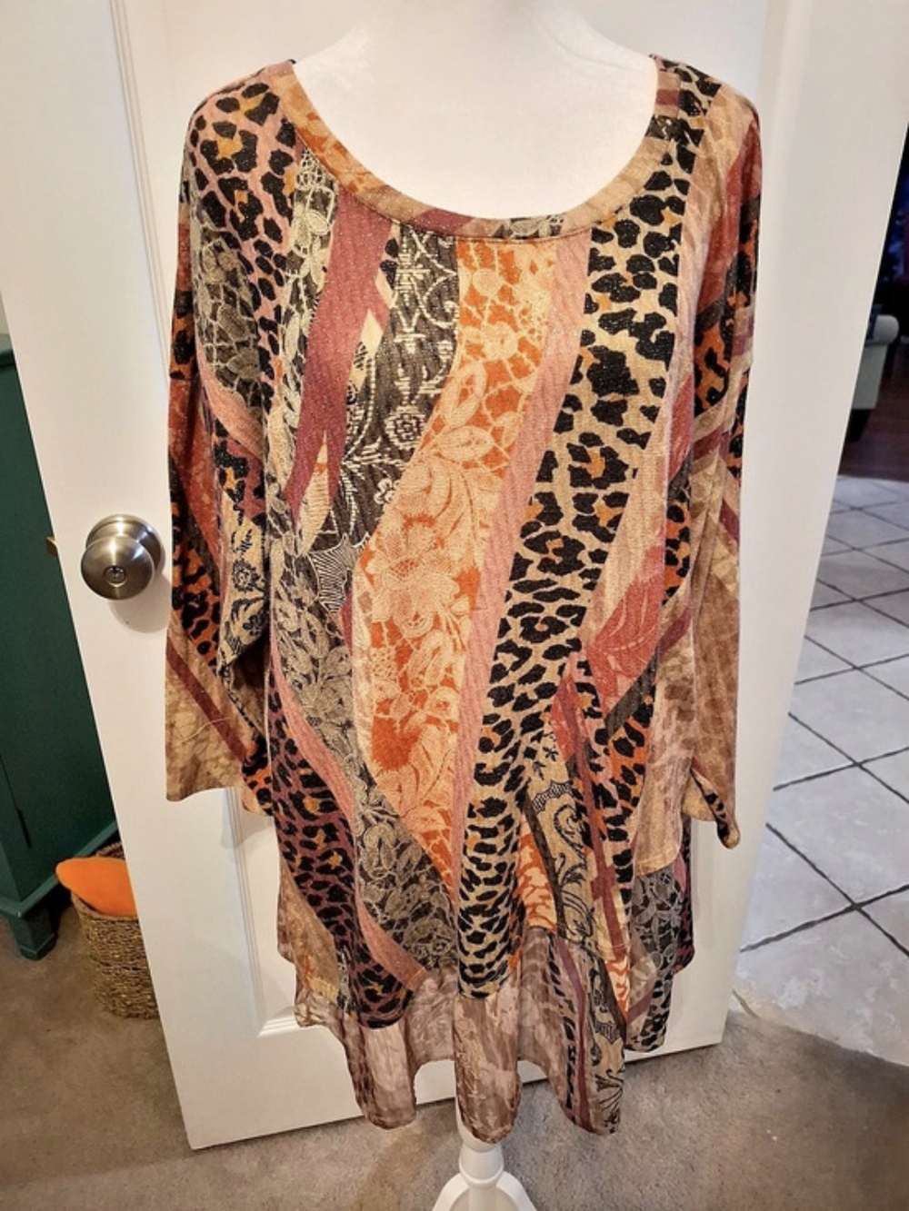 French Blue Animal Print Tunic Brown & Pink Size 2X